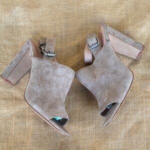 Madewell Taupe Suede Block Heel leather Mules Size 7 1/2